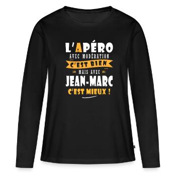 Jean-Marc Apero Humour personnalisé jean marc - T-shirt manches longues Premium bio Femme - noir - Devant - Julia (174cm)