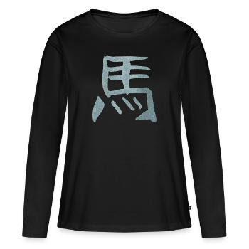 Pferd - Chinesisches Tierkreiszeichen TUSCHE - Frauen Premium Bio Langarmshirt - Schwarz - Vorne - Julia (174cm)