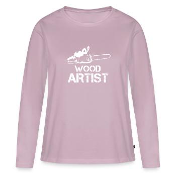 Artiste sculptant du bois avec une tronçonneuse - T-shirt manches longues Premium bio Femme - rose poudré - Devant - Julia (174cm)