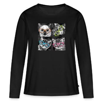 PD Moreno Chats avec lunettes - T-shirt manches longues Premium bio Femme - noir - Devant - Julia (174cm)