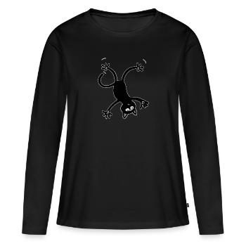 falling, black cartoon cat falls - Women's Premium Organic Long Sleeve Shirt - black - Front - Julia (174cm)