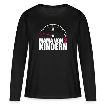 Mama von 2 Kindern Tankanzeige Energie Kraftlos - Frauen Premium Bio Langarmshirt - Schwarz - Vorne - Julia (174cm)