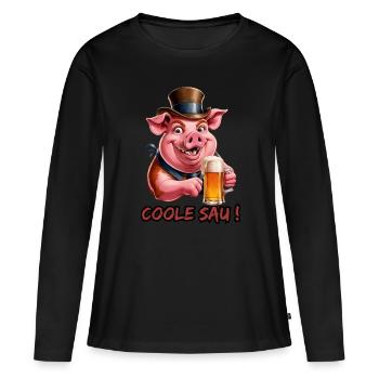 Coole Sau - Cooles Schwein - Party Sau - Frauen Premium Bio Langarmshirt - Schwarz - Vorne - Julia (174cm)