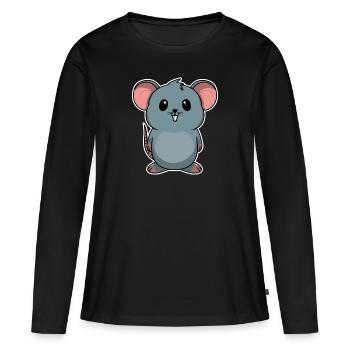 Doux animal bébé souris rat - T-shirt manches longues Premium bio Femme - noir - Devant - Julia (174cm)