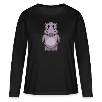 Doux animal bébé hippopotame - T-shirt manches longues Premium bio Femme - noir - Devant - Julia (174cm)