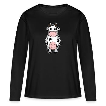 Vaches vache bébé animal mignon - T-shirt manches longues Premium bio Femme - noir - Devant - Julia (174cm)