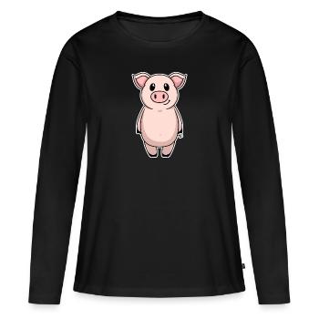 Cochon mignon bébé animal cochon - T-shirt manches longues Premium bio Femme - noir - Devant - Julia (174cm)