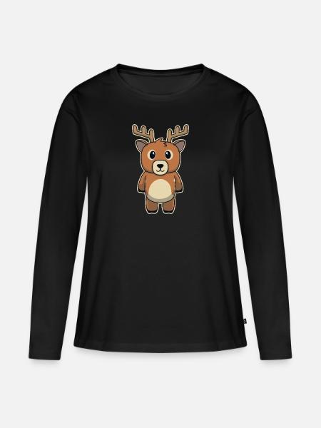 Süßes Tier Baby Reh Rentier Hirsch - Frauen Premium Bio Langarmshirt - Schwarz