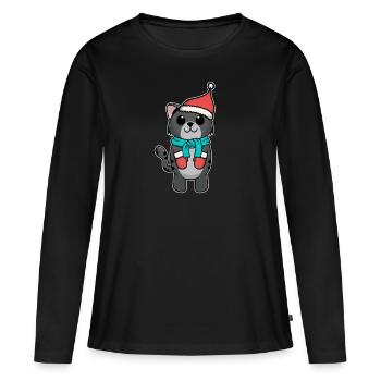 Mignon animal bébé chat chaton tomcat - T-shirt manches longues Premium bio Femme - noir - Devant - Julia (174cm)