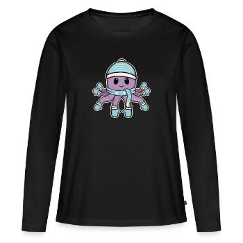 Poulpe animal mignon bébé calmar - T-shirt manches longues Premium bio Femme - noir - Devant - Julia (174cm)