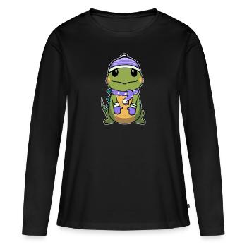 Iguane bébé animal mignon - T-shirt manches longues Premium bio Femme - noir - Devant - Julia (174cm)