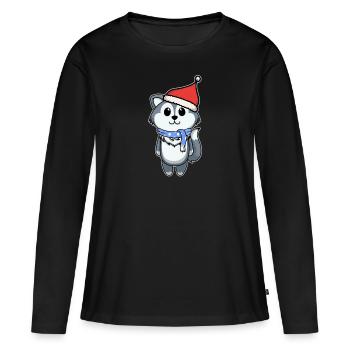 Loups loups de bébé animal mignon - T-shirt manches longues Premium bio Femme - noir - Devant - Julia (174cm)