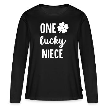 Une nièce chanceuse - T-shirt manches longues Premium bio Femme - noir - Devant - Julia (174cm)