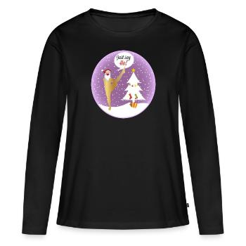 Yoga Shirt Weihnachten Say Ho Nikolaus Santa Claus - Frauen Premium Bio Langarmshirt - Schwarz - Vorne - Julia (174cm)