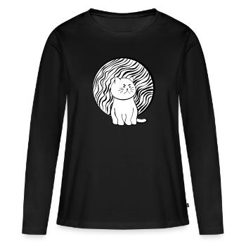 Happy Cat | Black & White - Frauen Premium Bio Langarmshirt - Schwarz - Vorne - Julia (174cm)