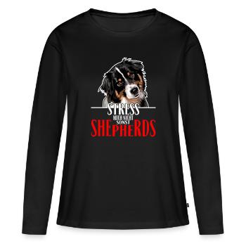 AUSTRALIAN SHEPHERD le stress ne me - T-shirt manches longues Premium bio Femme - noir - Devant - Julia (174cm)