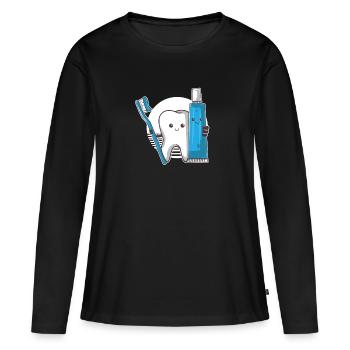 Dentifrice Brosse À Dents Souriant Amant Mignon Dentiste - T-shirt manches longues Premium bio Femme - noir - Devant - Julia (174cm)