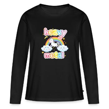 heavy Metal Einhorn Lustig - Frauen Premium Bio Langarmshirt - Schwarz - Vorne - Julia (174cm)