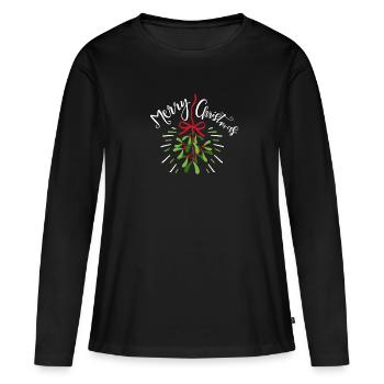 Frohe Weihnachten hängen Mistelzweig niedlich Geschenk - Frauen Premium Bio Langarmshirt - Schwarz - Vorne - Julia (174cm)