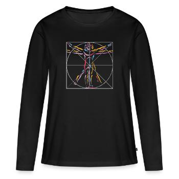 Léonard de Vinci | Homme vitruvien - T-shirt manches longues Premium bio Femme - noir - Devant - Julia (174cm)