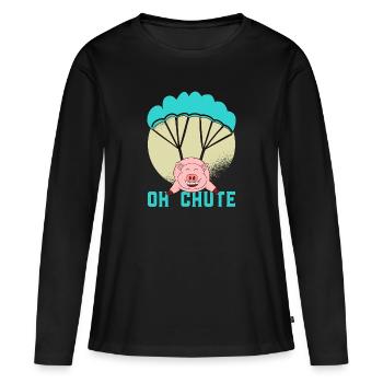 Le porcelet aime voler en parachute - T-shirt manches longues Premium bio Femme - noir - Devant - Julia (174cm)