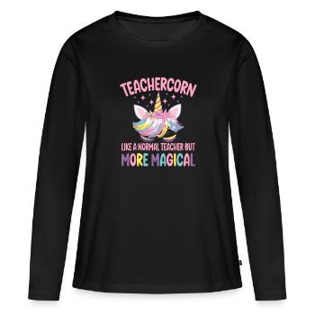 Teachercorn like a normal Teacher Tutor - Frauen Premium Bio Langarmshirt - Schwarz - Vorne - Julia (174cm)
