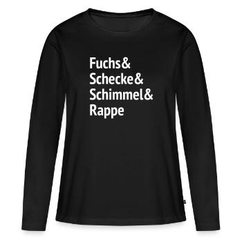 Fuchs, Schecke, Schimmel und Rappe - Frauen Premium Bio Langarmshirt - Schwarz - Vorne - Julia (174cm)