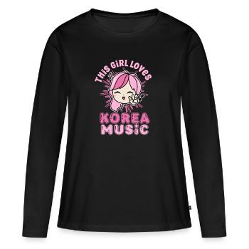 Idée cadeau motif coréen à la mode pour les fans de K-pop - T-shirt manches longues Premium bio Femme - noir - Devant - Julia (174cm)