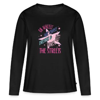 Rollerskater Party On Wheels We Chase Gifts - Frauen Premium Bio Langarmshirt - Schwarz - Vorne - Julia (174cm)