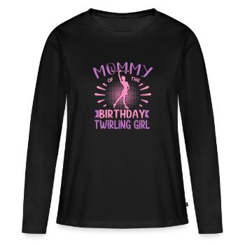 Maman de la famille virevoltante de la fille d’anniversaire - T-shirt manches longues Premium bio Femme - noir - Devant - Julia (174cm)