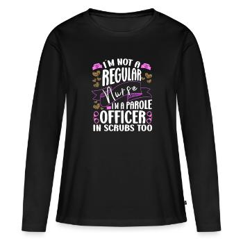 Infirmière correctionnelle Je ne suis pas régulière, je suis agente - T-shirt manches longues Premium bio Femme - noir - Devant - Julia (174cm)