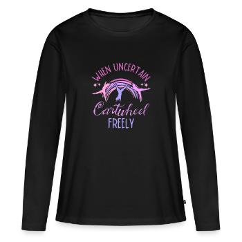 Roue de charrette acrobate Roue de charrette Gymnastique libre - T-shirt manches longues Premium bio Femme - noir - Devant - Julia (174cm)