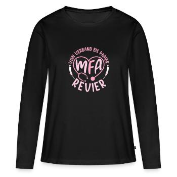 MFA Revier Medizinische Fachangestellte - Frauen Premium Bio Langarmshirt - Schwarz - Vorne - Julia (174cm)