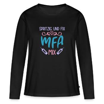 MFA Spritzig & Fix Assistants médicaux - T-shirt manches longues Premium bio Femme - noir - Devant - Julia (174cm)