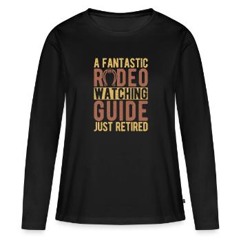 Guide d’observation des cavaliers de l’Ouest Cowgirls tout juste retraitées - T-shirt manches longues Premium bio Femme - noir - Devant - Julia (174cm)