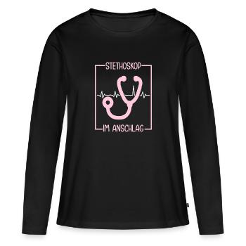 Assistant médical stéthoscope MFA - T-shirt manches longues Premium bio Femme - noir - Devant - Julia (174cm)