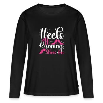 Talons de course des chaussures de course sur un marathonien - T-shirt manches longues Premium bio Femme - noir - Devant - Julia (174cm)