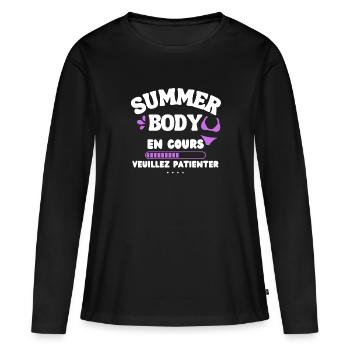 T-shirt Femme Musculation Sport - T-shirt manches longues Premium bio Femme - noir - Devant - Julia (174cm)