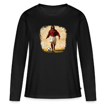 Jésus Footballeur - T-shirt manches longues Premium bio Femme - noir - Devant - Julia (174cm)