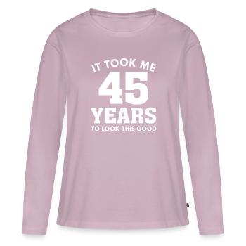 Il m’a fallu 45 ans pour être aussi belle - T-shirt manches longues Premium bio Femme - rose poudré - Devant - Julia (174cm)