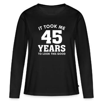 Il m’a fallu 45 ans pour être aussi belle - T-shirt manches longues Premium bio Femme - noir - Devant - Julia (174cm)