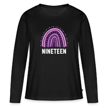 Purple Rainbow dix-neuf ans 19e anniversaire - T-shirt manches longues Premium bio Femme - noir - Devant - Julia (174cm)
