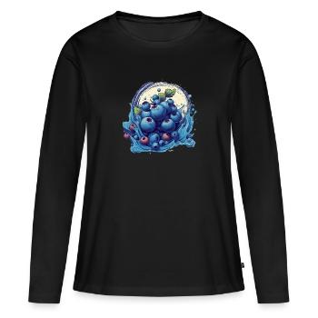 Blaubeere - Frauen Premium Bio Langarmshirt - Schwarz - Vorne - Julia (174cm)