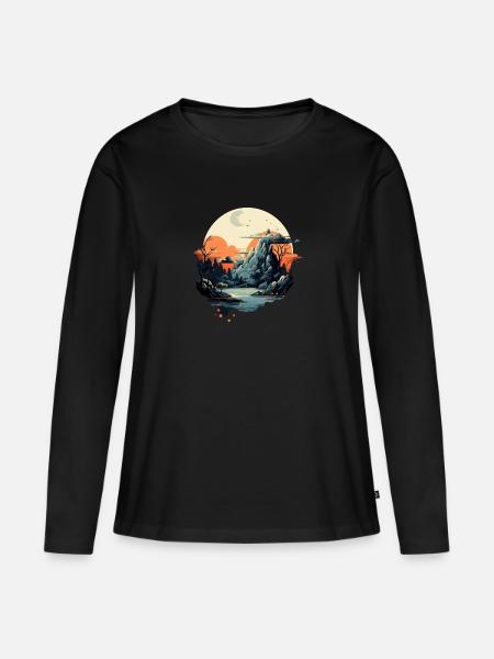 Landschaft - Frauen Premium Bio Langarmshirt - Schwarz