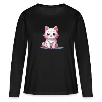 Katze - Kawaii Style - Frauen Premium Bio Langarmshirt - Schwarz - Vorne - Julia (174cm)
