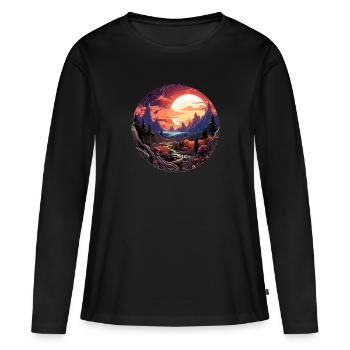 Landschaft - Illustration - Frauen Premium Bio Langarmshirt - Schwarz - Vorne - Julia (174cm)