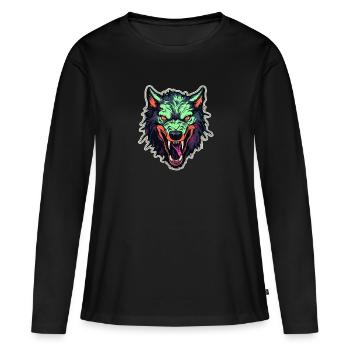 Wolf - Illustration - Frauen Premium Bio Langarmshirt - Schwarz - Vorne - Julia (174cm)