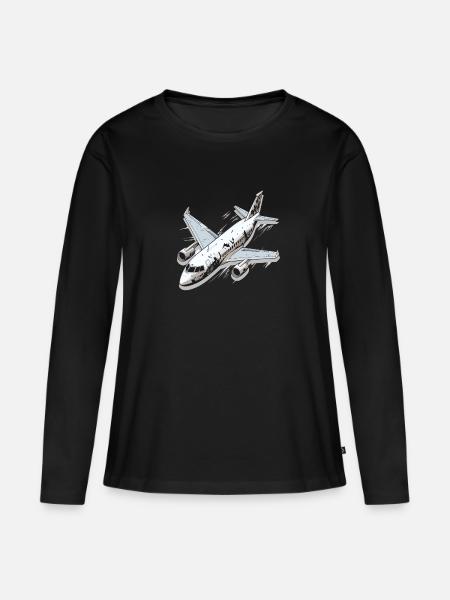 Flugzeug - Illustration - Frauen Premium Bio Langarmshirt - Schwarz