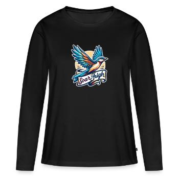 Soar High - Illustration d’oiseau - T-shirt manches longues Premium bio Femme - noir - Devant - Julia (174cm)