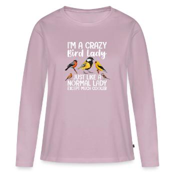 Je suis une dame aux oiseaux folle, tout comme une dame normale - T-shirt manches longues Premium bio Femme - rose poudré - Devant - Julia (174cm)